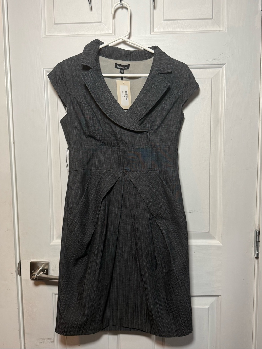 le chateau Charcoal Pinstripe Cap-Sleeve Sheath Dress